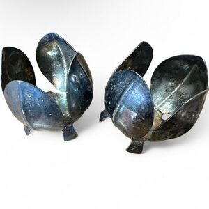 Vintage Swedish Silverplated Lotus Candle Holders Pair Mid Century Boho Decor